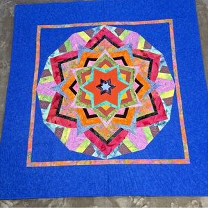 Handmade Vibrant Kool Kaleidoscope Decorative Wall Hanging Quilt 45" x 45"
